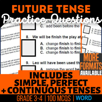 Preview of Future Tense Worksheets: Simple, Progressive, Perfect Mistake Finding (Word)