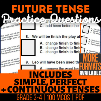Preview of Future Tenses Worksheets | Simple Progressive Perfect | Grammar Review Grade 3-4
