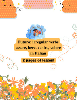 Preview of Future irregular verbs: essere, bere, venire, volere in Italian
