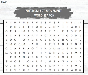 Preview of Futurism Art Word Search