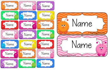 fuzzy monsters editable name tags desk plates rainbow chevron