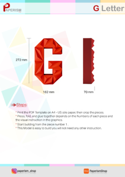 G 3D Letter Papercraft, Alphabet G, Making model with full instruction  manual