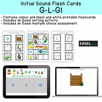 Preview of G - L - Gl Flash Cards for Memory or Sorting & Easel