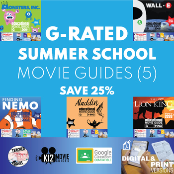 Preview of G-Rated Movie Guide Bundle for Summer School Programs | 5 Worksheets | SAVE 25%