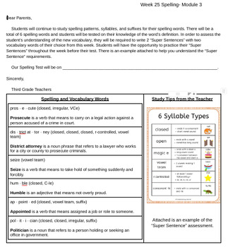 Preview of G3 Module 3: Spelling Words Letters for Parents (Bookworms Supplement)