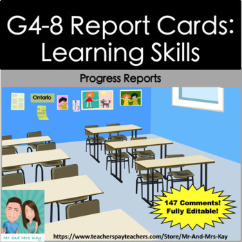 Preview of G4-8 Report Card Learning Skills Comments for Progress Report - Editable (ON)