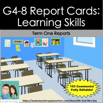 Preview of G4-8 Report Card Learning Skills Comments for Term 1 (Ontario) - Editable