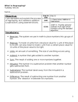 Preview of G4 | Representing Regrouping w/ Addition & Subtraction | Lesson & Teacher Script