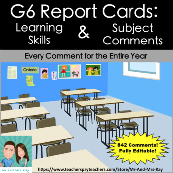 Preview of G6 Report Card Learning Skills & Subject Comments Bundle (Ontario) - Editable