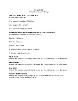 Preview of GA 5th Grade Gallopade WWI Chaps. 11-12 Discussion Questions
