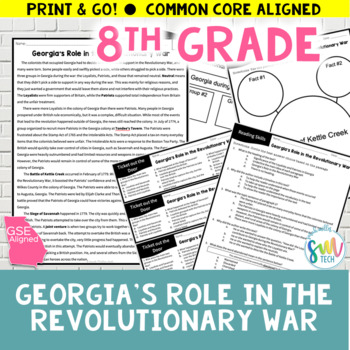 Preview of GA'S role in the REVOLUTIONARY WAR Reading Passage (SS8H3, SS8H3c) GSE and CCSS