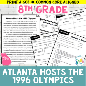 Preview of GA Social Studies: 1996 Atlanta Olympics SS8H12, SS8H12c Reading Activities GSE