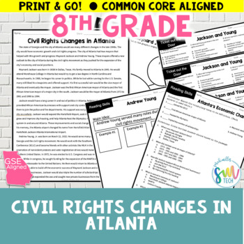 Preview of GA Social Studies: Civil Rights Changes in Atlanta - GSE SS8H12,SS8H12a Reading