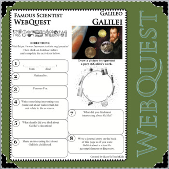 Preview of GALILEO GALILEI Science WebQuest Scientist Research Project Biography Notes