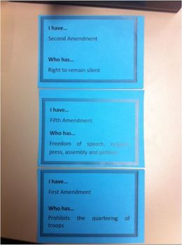 Preview of GAME: CHAIN CARDS- CONSTITUTION, BILL OF RIGHTS, AMENDMENTS - Fun Review