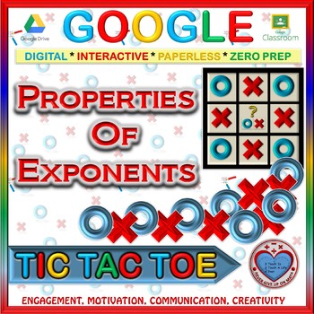 Preview of GAME: TIC TAC TOE Properties of Exponents (GOOGLE SLIDES)