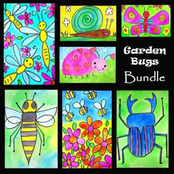 Preview of GARDEN BUGS & INSECTS BUNDLE | 7 EASY Directed Drawing & Painting Art Projects