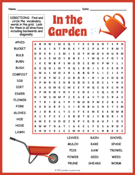 Preview of GARDENING Word Search Puzzle Worksheet Activity