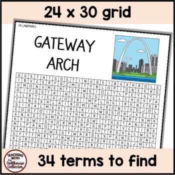 GATEWAY ARCH Word Search Puzzle US Landmark Series Print and Digital