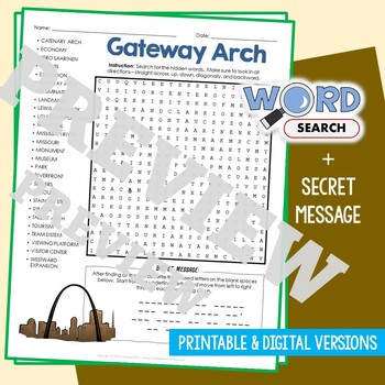 GATEWAY ARCH Word Search Puzzle Vocabulary Activity Worksheet TPT