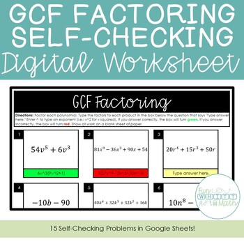 Preview of GCF Factoring Self-Checking Digital  Worksheet