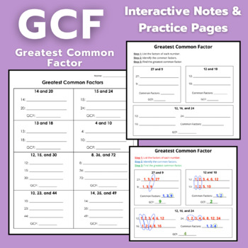 Preview of GCF (Greatest Common Factor) - Notes and Practice Pages