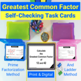 GCF Greatest Common Factor Self Checking Task Cards Activity