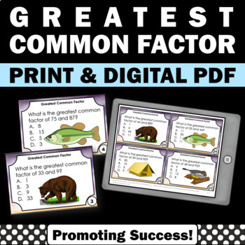 Preview of GCF Greatest Common Factor Task Cards Prime Factorization Tree 5th Grade Math