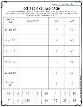 gcf lcm cut and paste worksheet ccss 6nsb4 by math with meaning