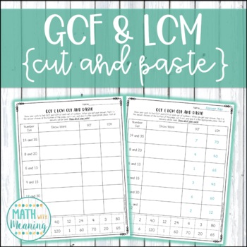 Preview of GCF & LCM Cut and Paste Worksheet Activity - CCSS 6.NS.B.4