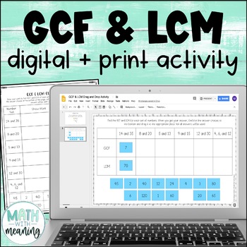 Preview of GCF and LCM Digital and Print Activity for Google Drive and OneDrive