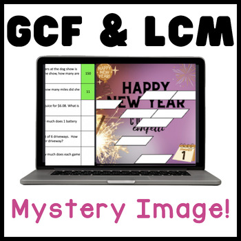 Preview of GCF & LCM | Happy New Year | Math Mystery Picture Digital Activity
