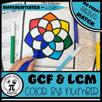 Preview of GCF & LCM Partner Match Coloring Activity (Differentiated - 2 Levels!)