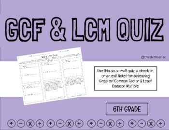 Preview of GCF & LCM Quiz