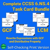 GCF LCM Rewrite Expressions Self Checking Task Card Bundle