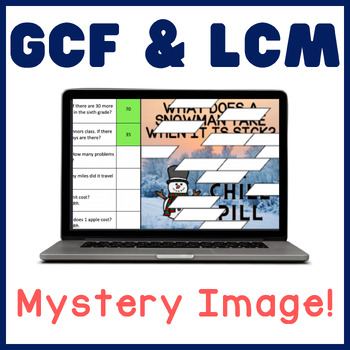 Preview of GCF & LCM | Snowman & Winter Holiday | Math Mystery Picture Digital Activity