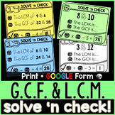 GCF & LCM Solve 'n Check! Task Cards - print and digital