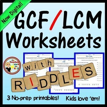 Preview of GCF LCM Worksheets w/ Riddles Factors & Multiples Self-grading Math Activity