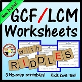 GCF LCM Worksheets w/ Riddles I Factors & Multiples Digita