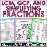 GCF, LCM and Simplifying Fractions Activity and Worksheet Bundle