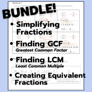 Preview of GCF, LCM, and Simplifying Fractions - Notes and Practice Pages