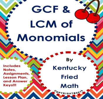 Preview of GCF & LCM of Monomials Middle School Math