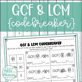 Preview of GCF and LCM Codebreaker Worksheet Fun and No-Prep Winter Holiday Activity