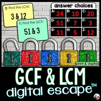 Preview of GCF and LCM Digital Math Escape Room Activity