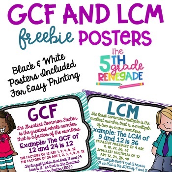 GCF and LCM FREEBIE anchor charts in color and Black & White for easy ...