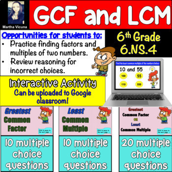 Preview of GCF and LCM Interactive Activity for Google classroom
