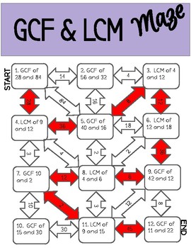 GCF and LCM Maze by Little by Little in the Middle | TpT