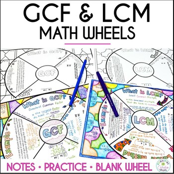 Preview of GCF and LCM Doodle Math Wheels Guided Notes and Practice Worksheets