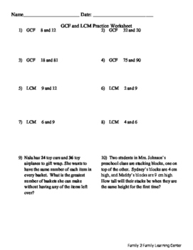 Preview of GCF and LCM Practice Worksheet