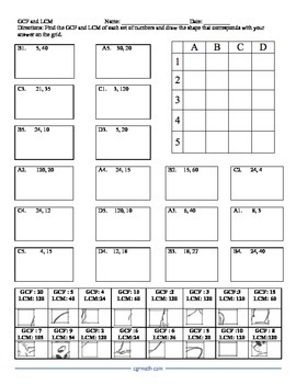 gcf and lcm puzzle activity worksheet by cgr educational consulting